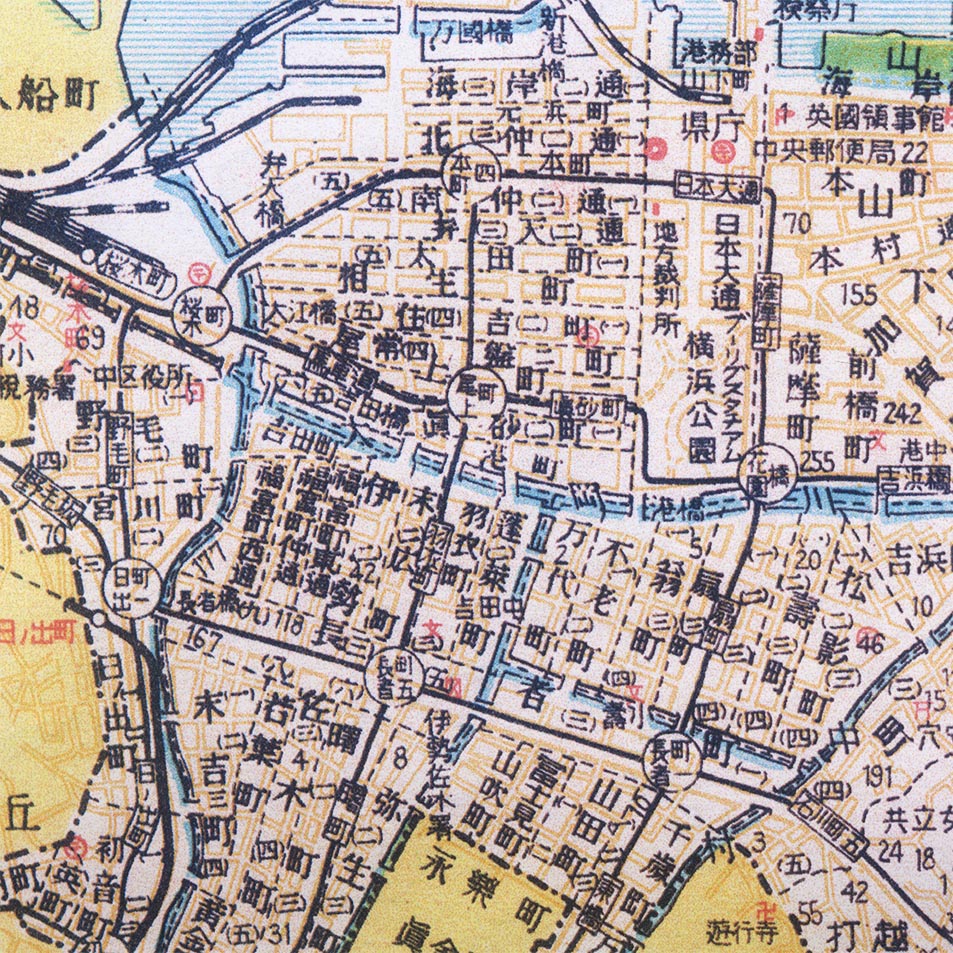 復刻版地図 昭和27年版・横浜市全域図で見る 戦後の市電路線と電停名
